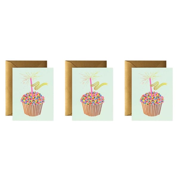 3x Rifle Paper Co 14cm Blank Single Greeting Card w/ Envelope Cupcake Birthday