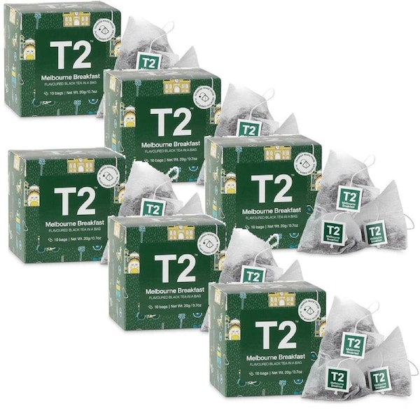 T2 Melbourne Breakfast Teabags 10 Pack Tea Box of 6