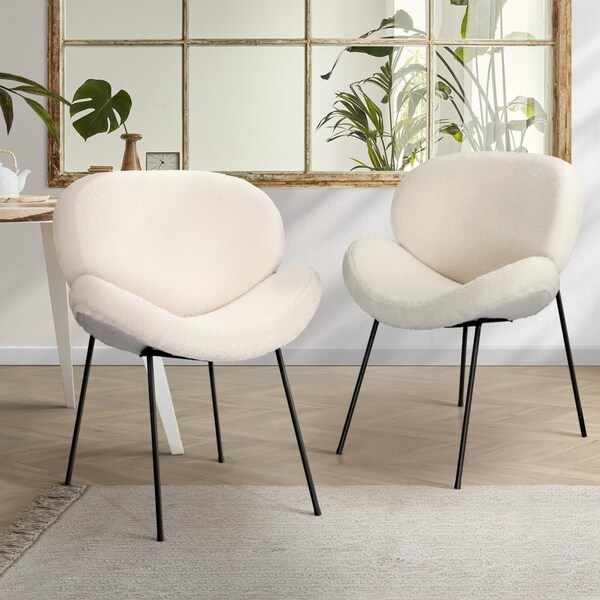 Oikiture 2PCS Armchair Dining Chair Accent Chairs Tub Armchairs Sherpa White