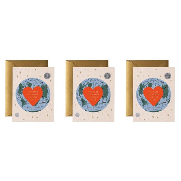 3x Rifle Paper Co 11x14cm Blank Single Card w/Envelope You Make The World Better