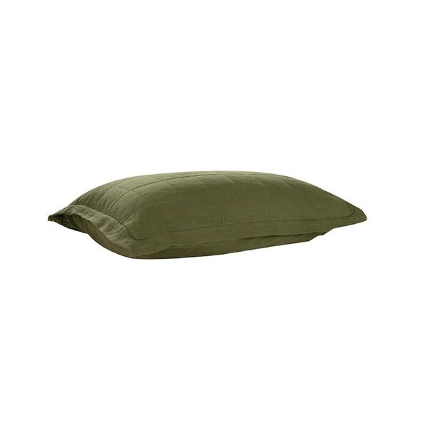 Bambury Luxe Belgian Linen Quilted Standard Pillow Sham -Olive