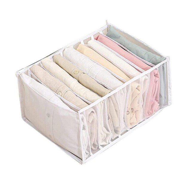 5x 7 Grids Mesh Storage Bag Clothes Jeans Pants Drawer Organizer Boxes Foldable LARGE WHITE