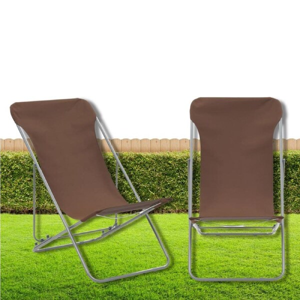 Reclining Beach Chairs 2 Pcs Steel Frame Portable Outdoor Folding Camping Chair