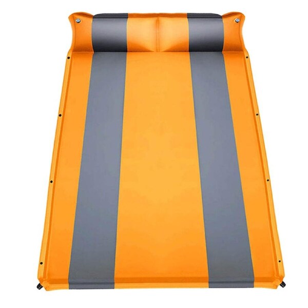 Double Self Inflating Mattress Sleeping Mat Air Bed Camping Camp Hiking Joinable Pillow - orange