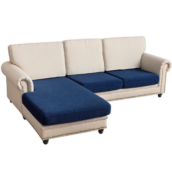 Sectional Couch Covers 3 Pieces Sofa Seat Cushion Covers L Shape Separate Cushion Couch Chaise Cover for Both Left/Right Sectional Couch (Large Sofa 2 Seater + 1 Chaise, Navy)