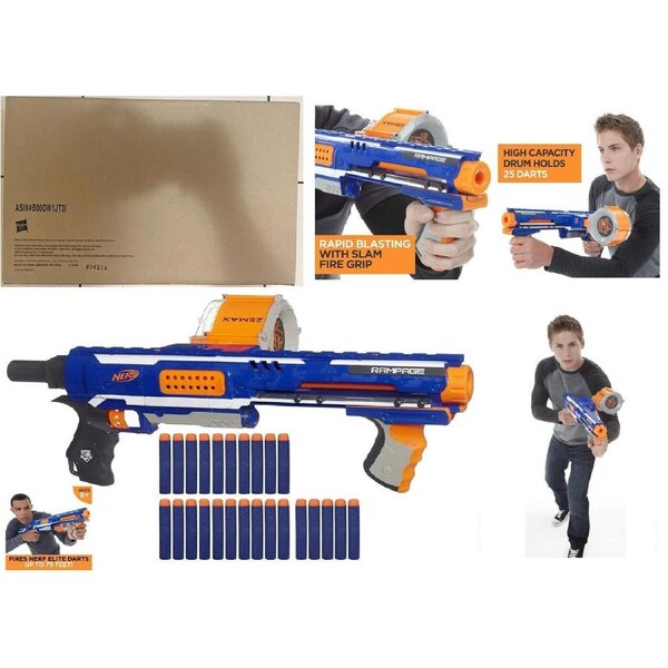 Nerf Rampage N-Strike Elite Toy Blaster 25 Dart Drum Slam Fire Ages 8+ Toy Gun