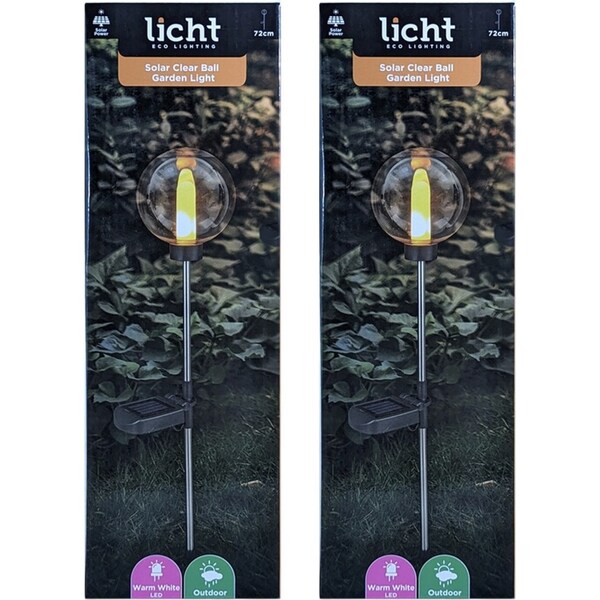 2PK Licht Eco Lighting Solar Powered Clear Ball Garden Light Warm White LED 72cm