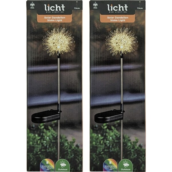 2PK Licht Eco Lighting Solar Dandelion Light Colour Changing Warm WHT LED 70cm