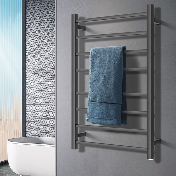 ACA Bathroom Square Heated Towel Rail Rack Warmer Wall Mounted 8 Bars Stainless Steel Gun Metal Grey SAA