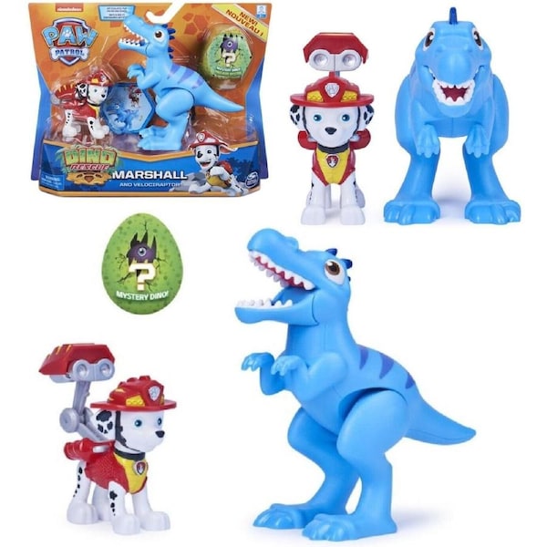 PAW Patrol-Marshall & Velociraptor- Rescue Hero Ages 3+ Toy Action Dinosaur Pet