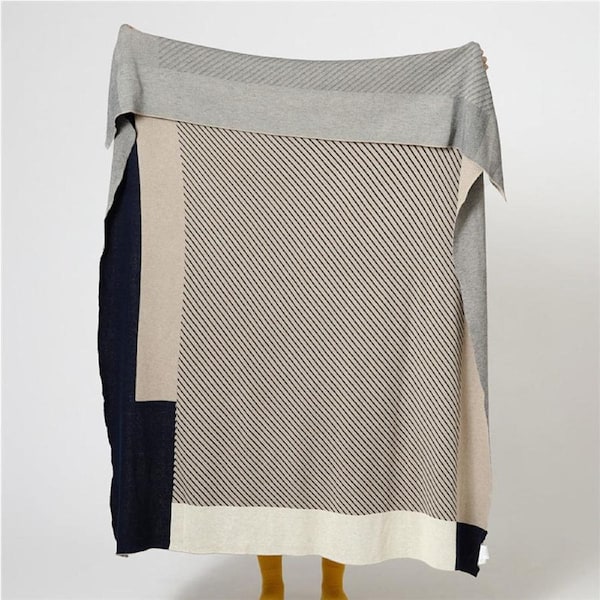 Wool Blended Knitted Blanket Sofa Bed Throw Rug 130x160cm Navy