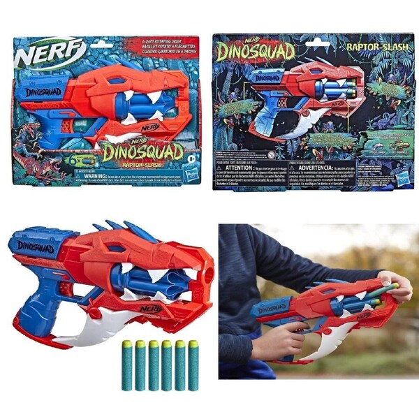 Nerf DinoSquad Raptor-Slash Dart Blaster 6-Dart Rotating Drum Slam Fire Gun Toy