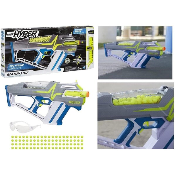 NERF Hyper Mach 100 Fully Motorized Blaster 80 Hyper with Eyewear Gun Toy Fire