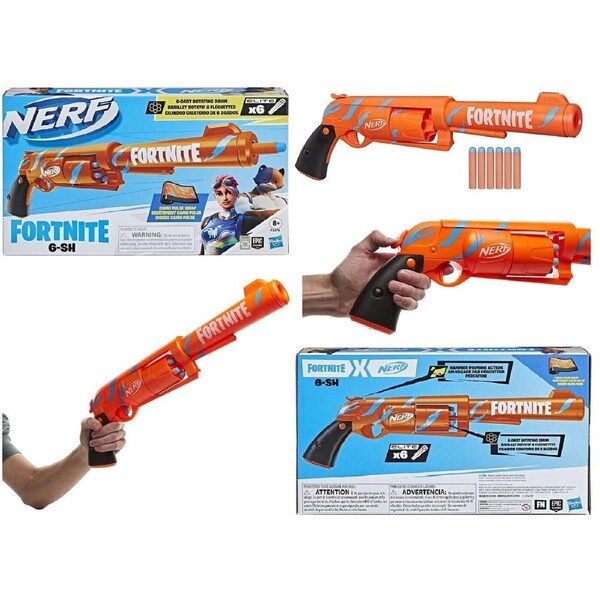 Nerf Fortnite 6-SH Dart Blaster Camo Pulse Wrap Revolver Hammer 8+ Toy Gun Fire