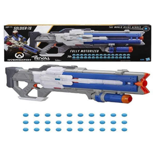 NERF Overwatch Soldier 76 Rival Blaster Fully Motorized Recoil 14+ Toy Gun Game