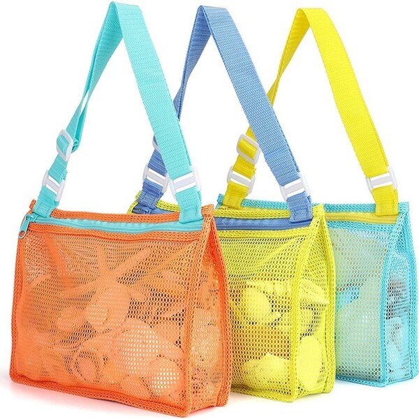 3Pcs Beach Toy Mesh Bag Shell Collecting Bag Beach Sand Toy Seashell Bags