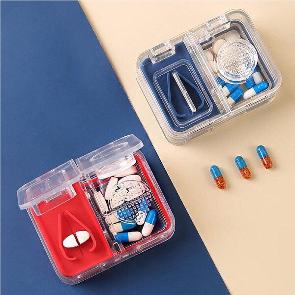2Pcs Portable Medicine Box Medicine Cutter Medicine Separator Pill Storage Box