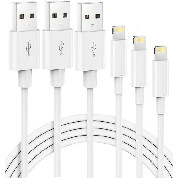 USB To 18W Lightning Cable For iPhone iPad (3 Pack, 2m, White)