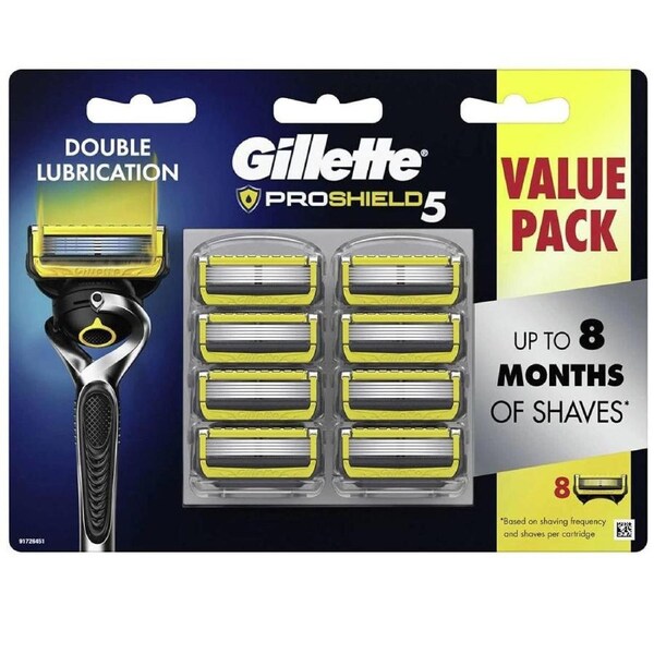 Gillette Men's Proshield 5 Shaving Razor Blades Value Pack with 8 Cartridges