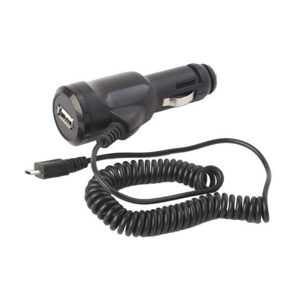 USB Car Charger w/ USB A Port & 3.1A Micro USB Curly Cord Cable