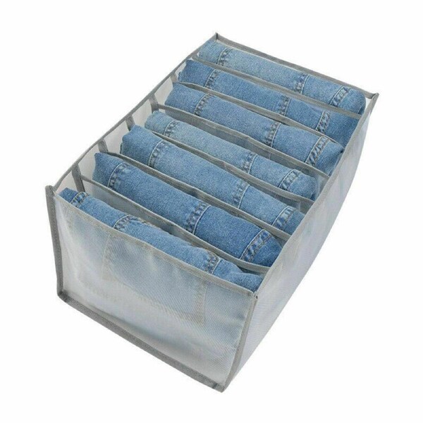 5x 7 Grids Mesh Storage Bag Clothes Jeans Pants Drawer Organizer Boxes Foldable LARGE GREY