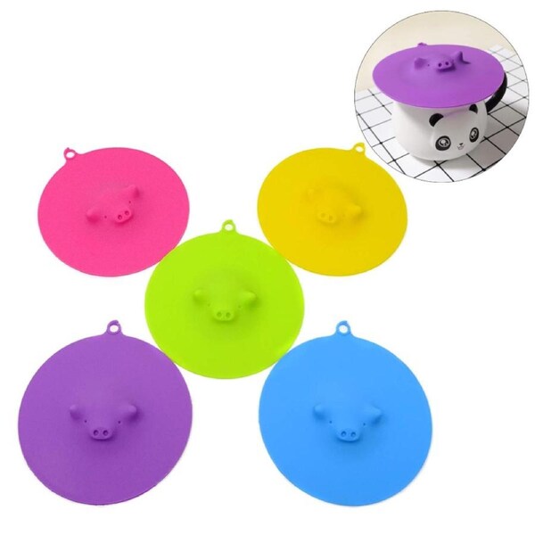 Nevenka 5Pcs Cute Swimming Piggy Anti-dust Silicone Cup Lids Mug Cover with Hanging Loops
