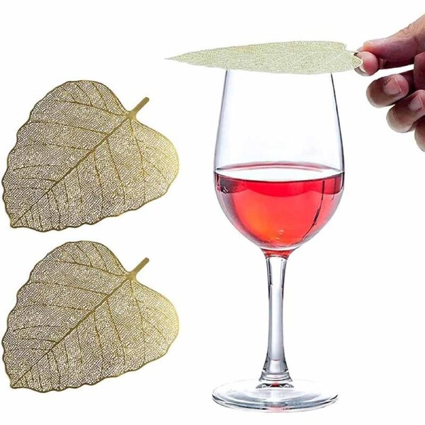 Nevenka 2 Pack Wine Glass Cover 304 Stainless Steel Creative Leaves Shape Cup Lid-Set2