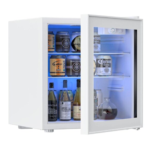 ADVWIN Mini Bar Fridge Portable Fridges Glass Door Mini Beverage Refrigerator 46L, White