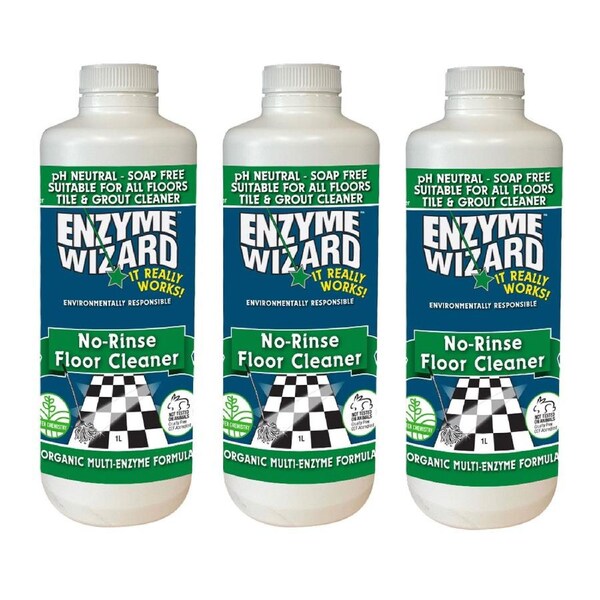 3x Enzyme Wizard No Rinse Kitchen Floor Surface Grease/Stain/Odour Cleaner 1L