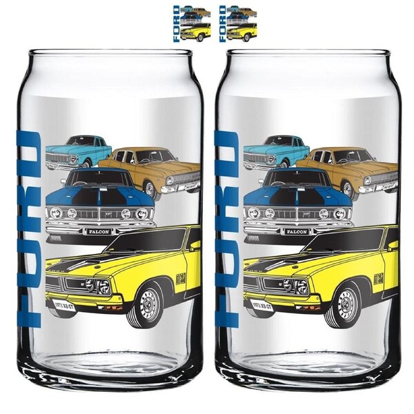 Ford Cars Coloured Can Shaped Glasses Set of 2