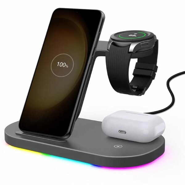 Tough On 3 in 1 Wireless Charging Stand for Samsung Android Devices Black
