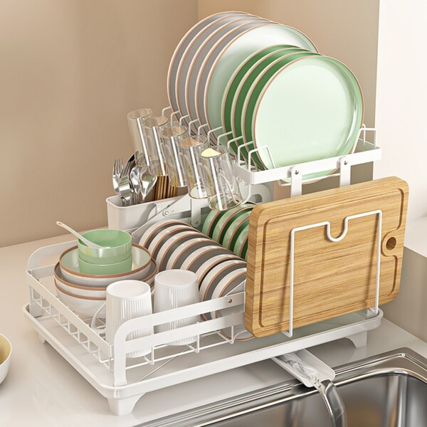ACA White Kitchen Sink Dish Rack Cup Plates Drying Drainer Rack Storage 2 Tier