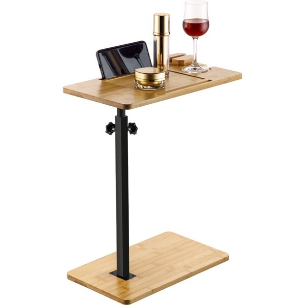 ACA Square Bamboo Bath Caddy Tray Table Extendable Adjustable Bathtub Side Holder