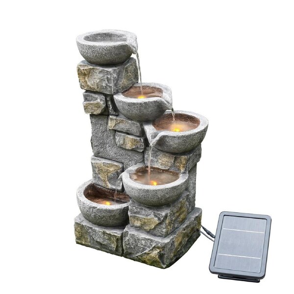 Teamson Home Solar Powered 4 Tier Cascading Bowl Water Fountain with LED Lights