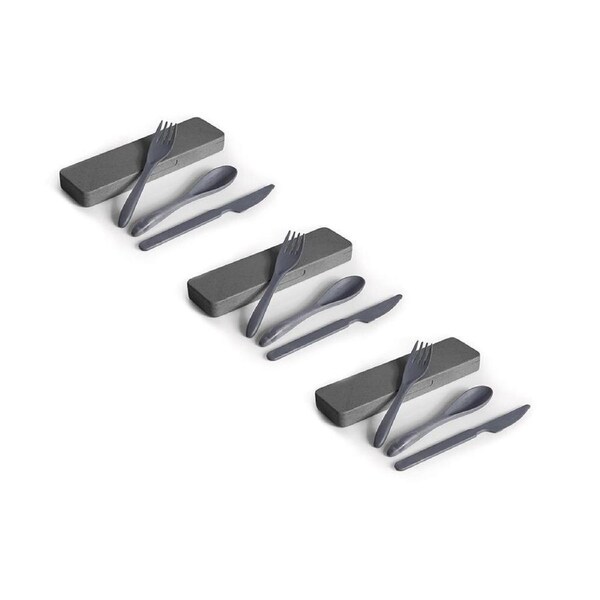 3x IsGift For The Earth Wheat Straw Travel Cutlery Set 20.3x5.7x2.2cm Assorted