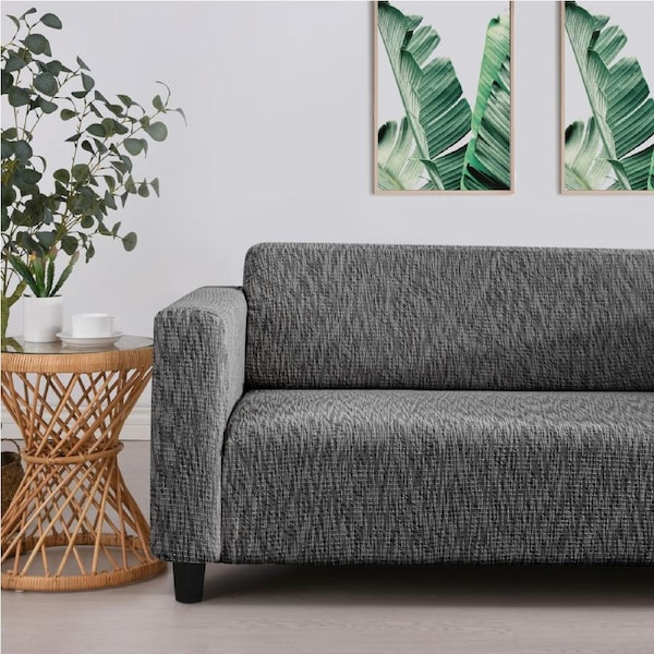 Sherwood Faux Linen Stretch Fit Couch Covers Black 3 Seater