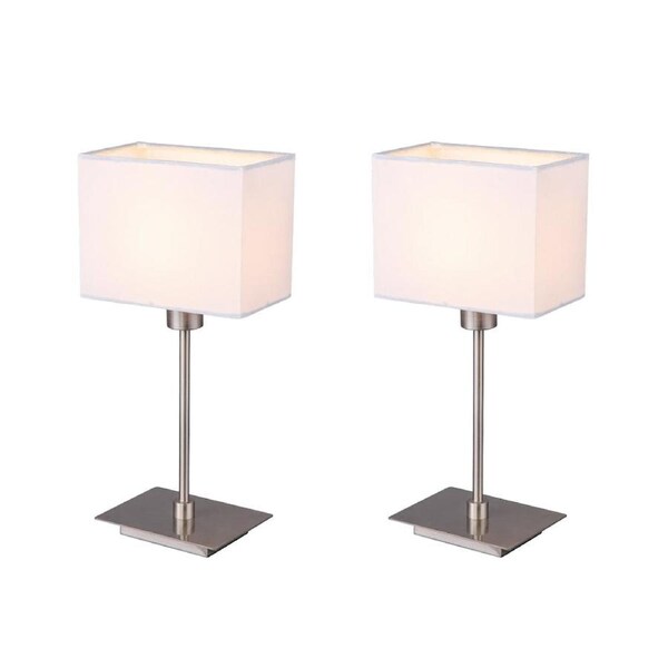 Lex Duo Set of 2 Modern Table Lamp Light Rectangular Fabric Shade - White