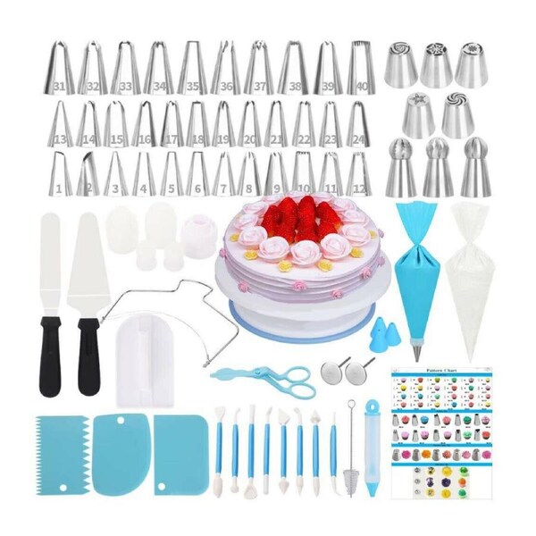 170Pcs Cake Decorating Kit Turntable Rotating Baking Flower Icing Piping Nozzles