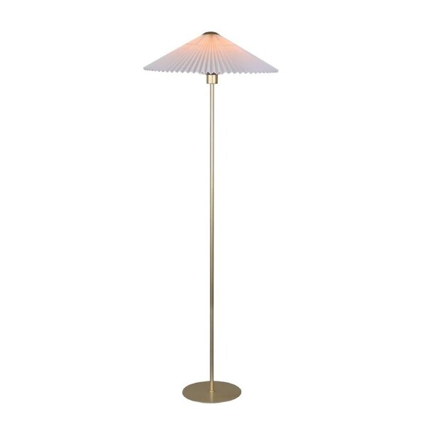 Go Bright Pleated Classic Metal Floor Lamp Light Fabric Umbrella Shade - White and Gold