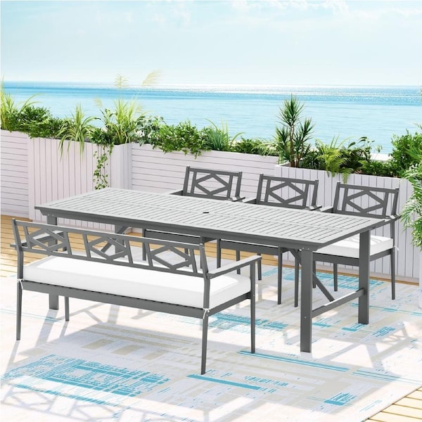 Gardeon Outdoor Dining Set 5 Piece Wooden Table Chairs Setting Grey
