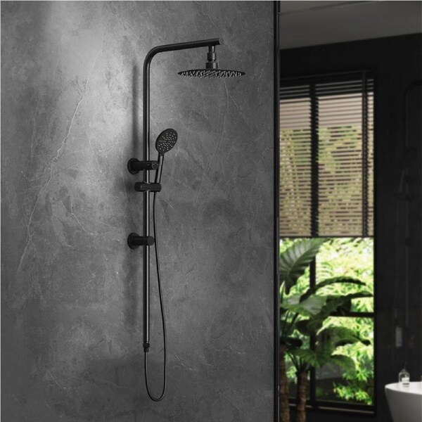 WELS 10" Rain Shower Head Set Round 3-Mode Handheld Shower Rail Set Black