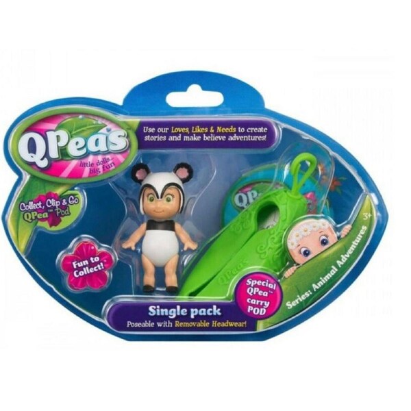 QPeas Animals Series Single Pack Mini Doll Ages 3+ New Toy Carry Pod Clip Play
