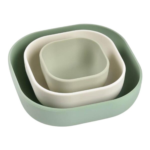 Beaba Silicone Stackable Bowls - Set of 3 - Sage Green / Cotton / Misty Green