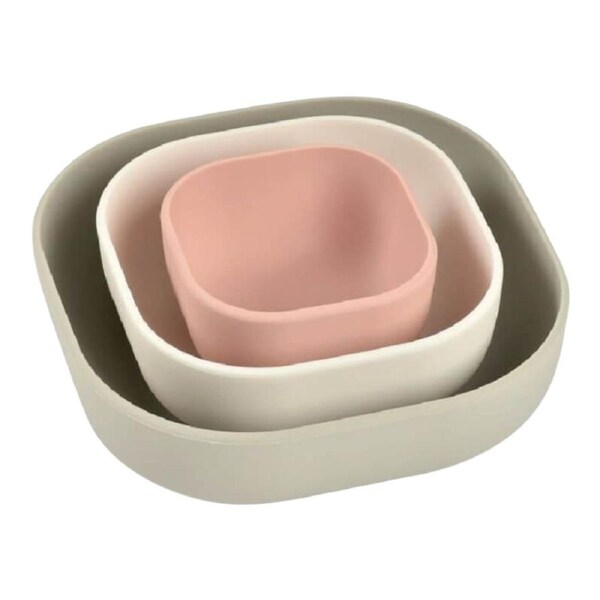 Beaba Silicone Stackable Bowls - Set of 3 - Velvet Grey / Cotton / Dusty Rose