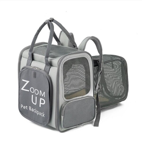 Pet Cat Dog Outdoor Dual Shoulder Backpack Carrier with Large Capacity Grey