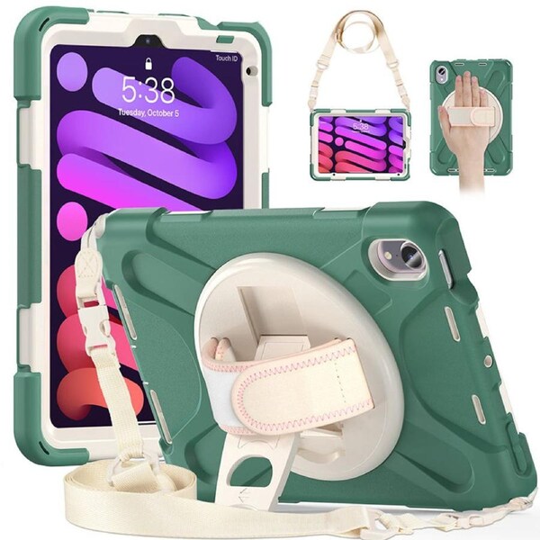 Catzon Onepiece iPad Mini 6 Case 8.3 Inch Shockproof Cover with Handle Strap Shoulder Strap-Emerald Green
