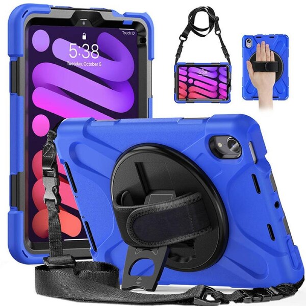 Catzon Onepiece iPad Mini 6 Case 8.3 Inch Shockproof Cover with Handle Strap Shoulder Strap-Blue
