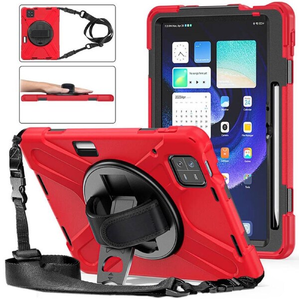 Catzon Onepiece Tablet Case for Xiaomi Pad 6 Rugged Lightweight Cover with Handle Strap Shoulder Strap-Red