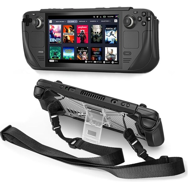 Catzon Protective Case for Steam Deck 2021/2022 TPU Cover with Stand Base Shoulder Strap-Transparent