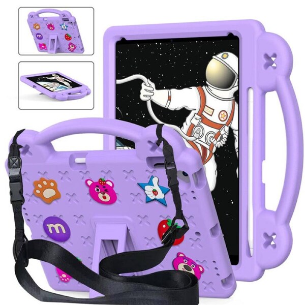 Catzon Strawberry iPad Case Silicone Shockproof with Handle for iPad 10.2 inch 2021/2020/2019-LightPurple